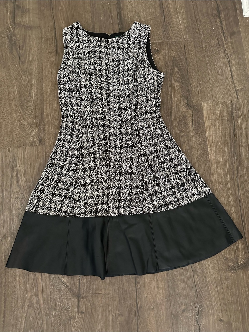 Ralph Lauren Black and White Tweed Fit-and-Flare Dress with Black Hem Panel - Picture 2 of 4